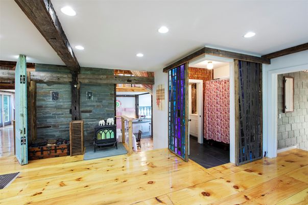 Interior, Recessed Lighting, Wood Texture Flooring, Wooden Walls