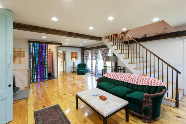 Interior, Living room, Recessed Lighting, Wooden Beams, Wood Texture Flooring