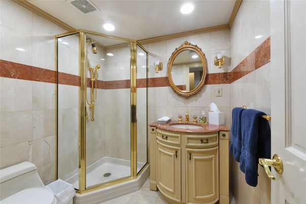 Bathroom, Glass Shower, Interior, Recessed Lighting