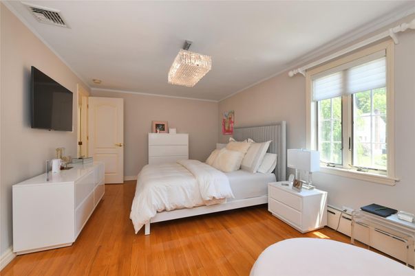 Bedroom, Chandelier, Interior, Wood Texture Flooring