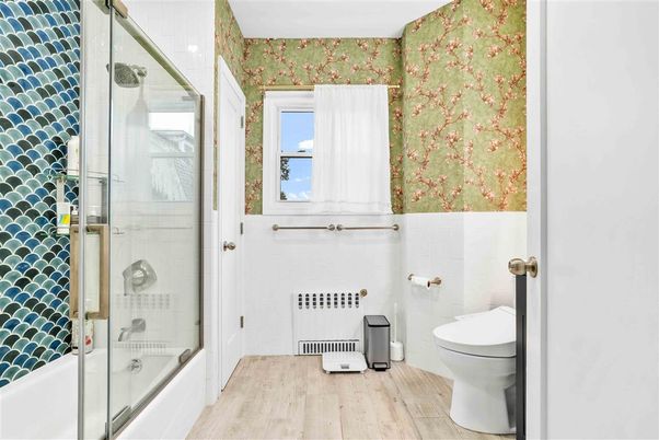 Bathroom, Glass Shower, Interior, Wood Texture Flooring