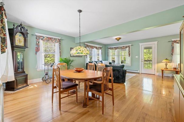Dining room, Interior, Pendant Lights, Wood Texture Flooring