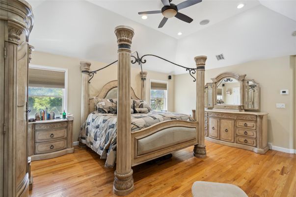 Bedroom, Interior, Recessed Lighting, Wood Texture Flooring