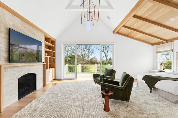 Fireplace, Interior, Living room, Pendant Lights, Recessed Lighting, Wooden Beams, Wooden Ceilings, Wood Texture Flooring