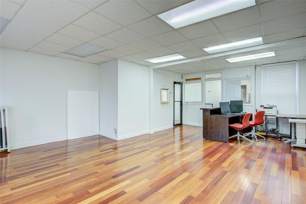 Home Office, Interior, Recessed Lighting, Wood Texture Flooring