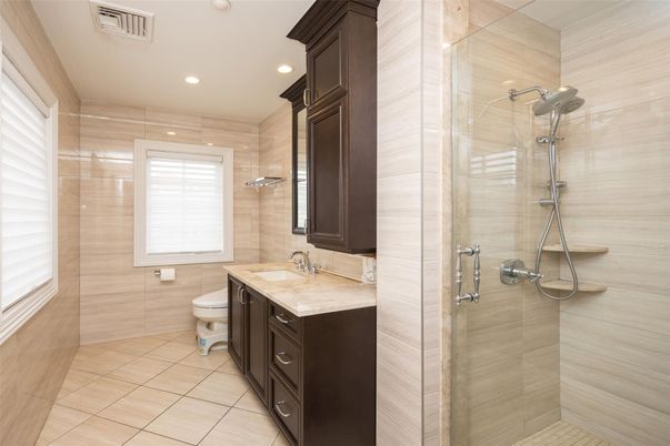 Bathroom, Glass Shower, Interior, Recessed Lighting