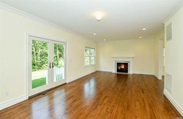 Empty room, Fireplace, Interior, Recessed Lighting, Wood Texture Flooring