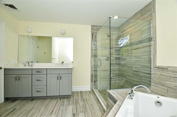 Bathroom, Dual Sink Vanities, Glass Shower, Interior, Recessed Lighting