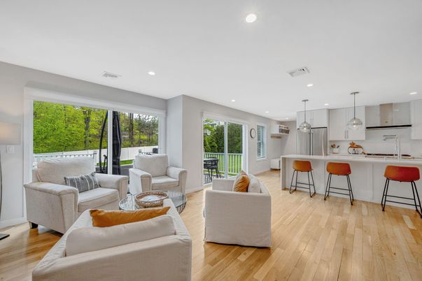 Interior, Kitchen, Living room, Pendant Lights, Recessed Lighting, Stainless Steel Appliances, Wood Texture Flooring