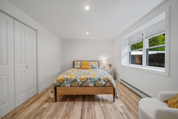 Bedroom, Interior, Recessed Lighting, Wood Texture Flooring