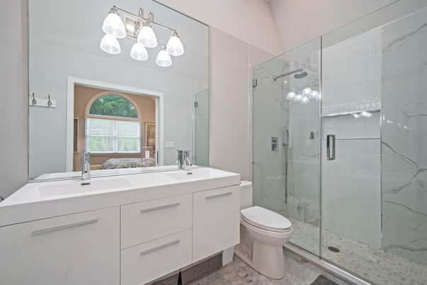Bathroom, Glass Shower, Interior, Marble Walls