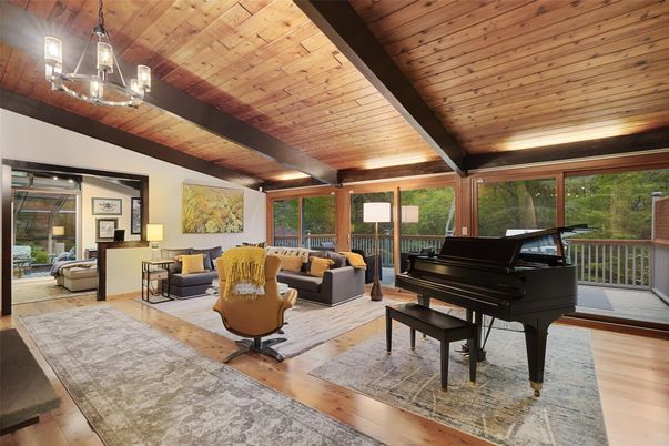 Interior, Living room, Piano, Wooden Beams, Wooden Ceilings, Wood Texture Flooring