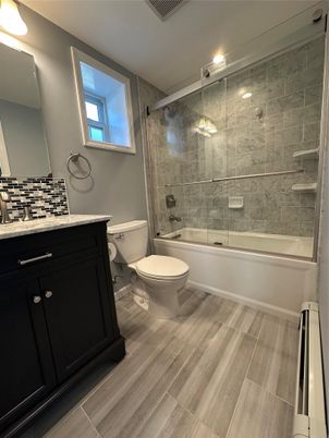 Bathroom, Glass Shower, Interior, Wood Texture Flooring