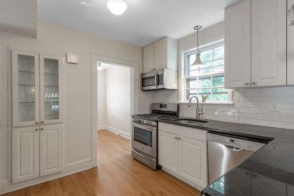 Interior, Kitchen, Pendant Lights, Stainless Steel Appliances, Wood Texture Flooring