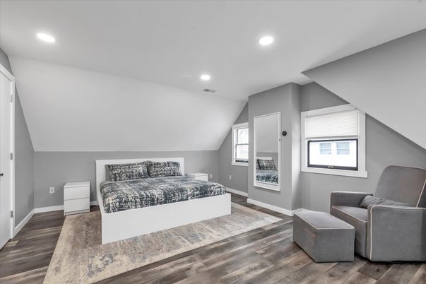 Bedroom, Interior, Recessed Lighting, Wood Texture Flooring