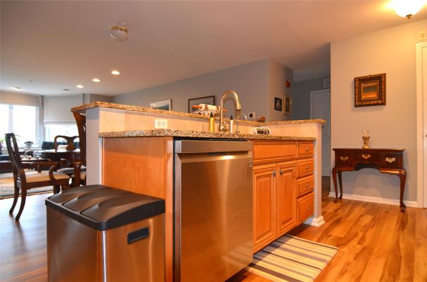 Dining room, Interior, Kitchen, Recessed Lighting, Stainless Steel Appliances, Wood Texture Flooring