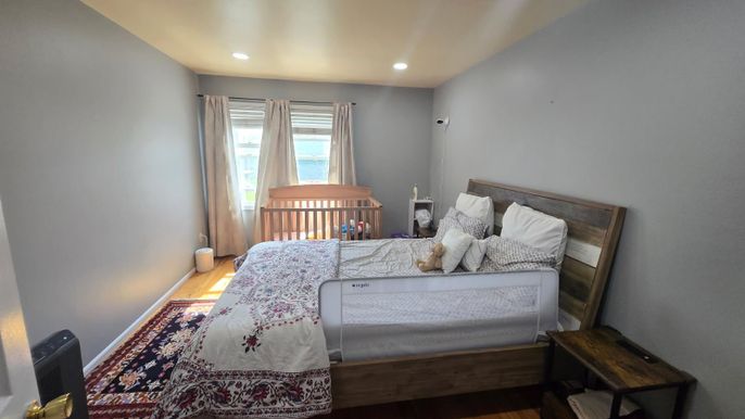Bedroom, Interior, Recessed Lighting, Water, Wood Texture Flooring