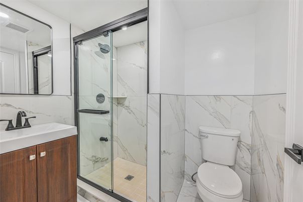 Bathroom, Glass Shower, Interior, Marble Walls