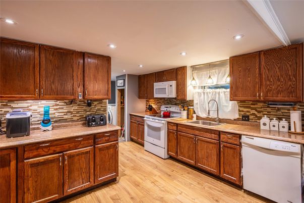 Interior, Kitchen, Recessed Lighting, Wood Texture Flooring