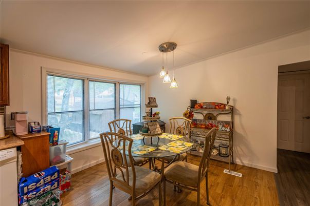 Dining room, Interior, Pendant Lights, Wood Texture Flooring