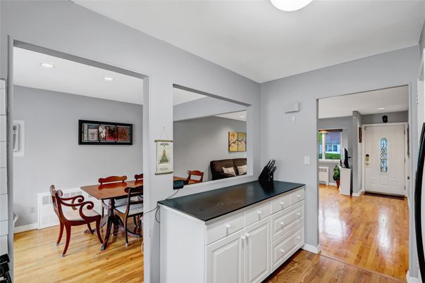 Dining room, Interior, Recessed Lighting, Wood Texture Flooring