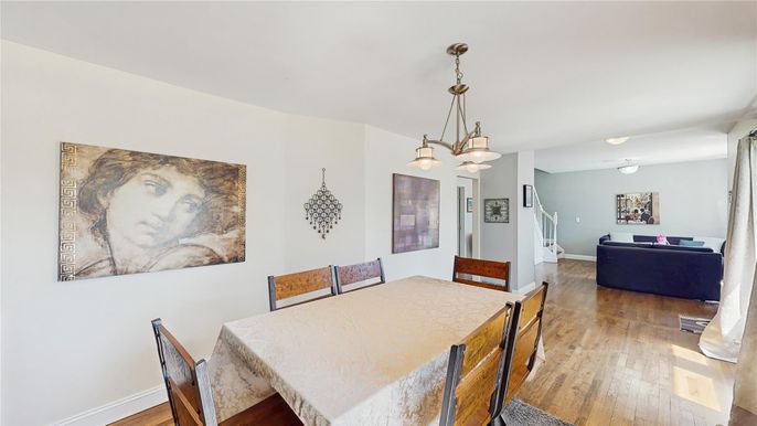 Dining room, Interior, Living room, Pendant Lights, Wood Texture Flooring
