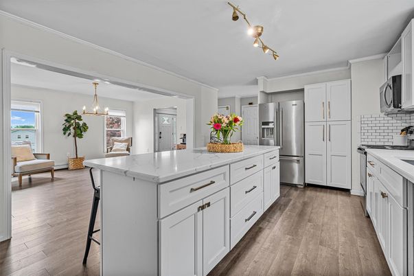 Interior, Kitchen, Pendant Lights, Stainless Steel Appliances, Wood Texture Flooring