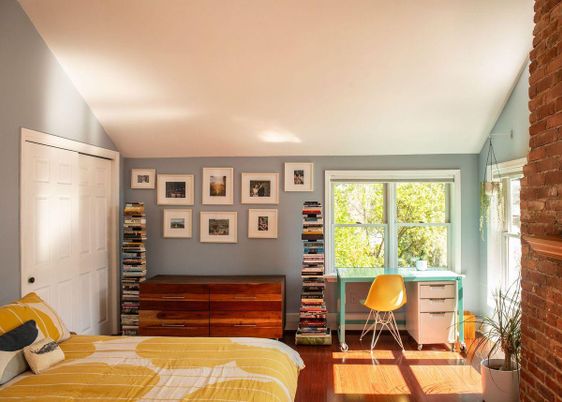 Home Office, Interior, Stone Walls, Wood Texture Flooring