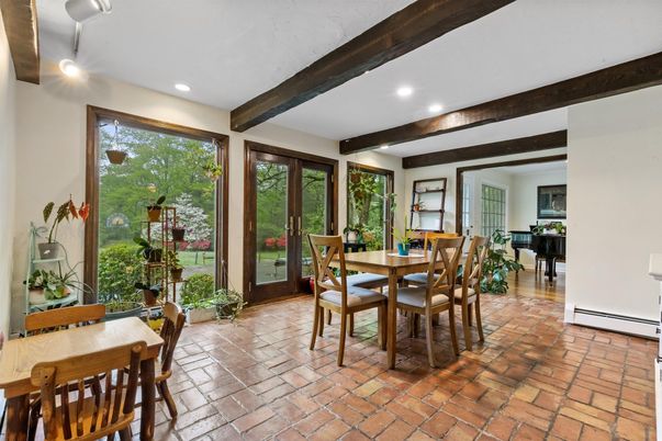 Dining room, Interior, Recessed Lighting, Wooden Beams