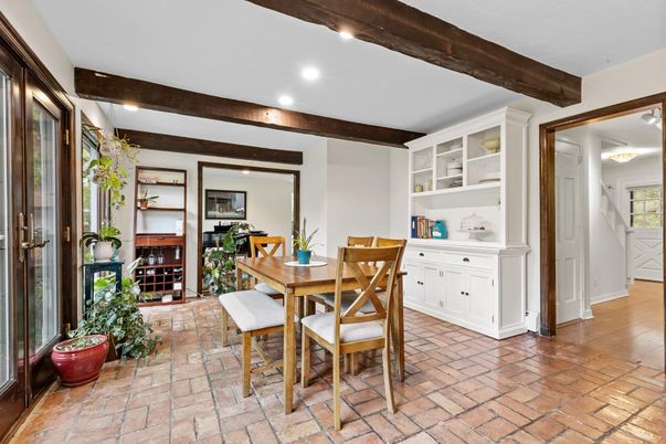Dining room, Interior, Recessed Lighting, Wooden Beams