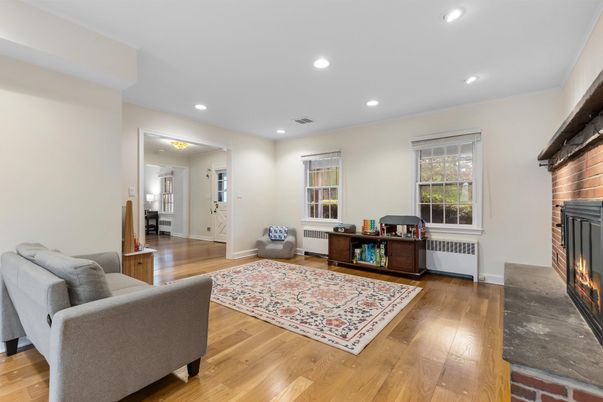 Fireplace, Interior, Recessed Lighting, Wood Texture Flooring