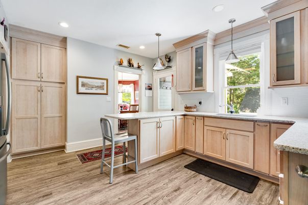 Interior, Kitchen, Pendant Lights, Recessed Lighting, Wood Texture Flooring