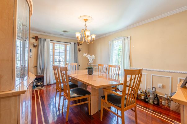 Chandelier, Dining room, Interior, Wood Texture Flooring