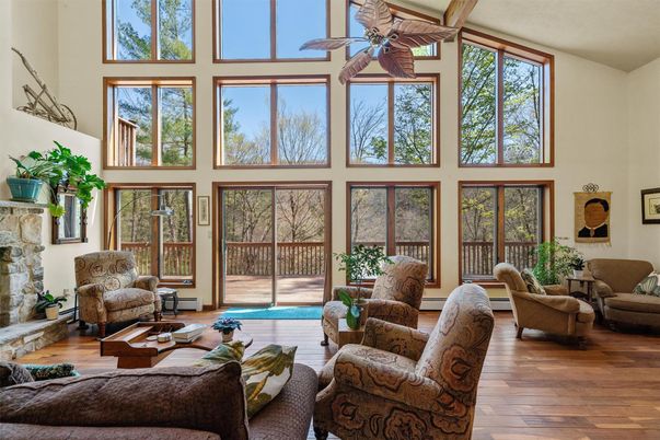 Fireplace, Interior, Living room, Sun Room, Wood Texture Flooring
