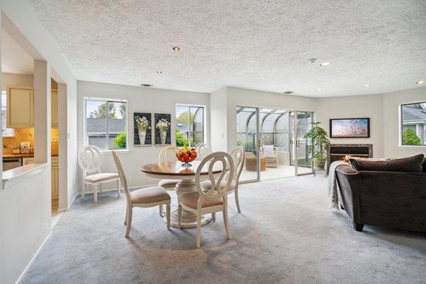 Dining room, Fireplace, Interior, Living room, Recessed Lighting