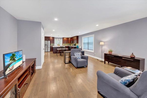 Dining room, Interior, Kitchen, Living room, Recessed Lighting, Wood Texture Flooring