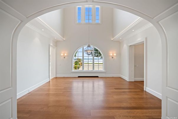 Chandelier, Empty room, Interior, Pendant Lights, Recessed Lighting, Wood Texture Flooring