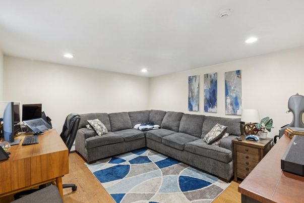 Home Office, Interior, Living room, Recessed Lighting, Wood Texture Flooring