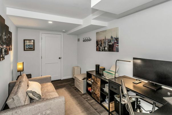 Home Office, Interior, Recessed Lighting, Wood Texture Flooring
