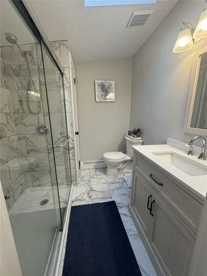 Bathroom, Dual Sink Vanities, Glass Shower, Interior, Marble, Marble Walls