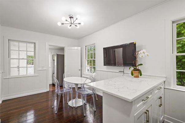 Dining room, Interior, Pendant Lights, Wood Texture Flooring