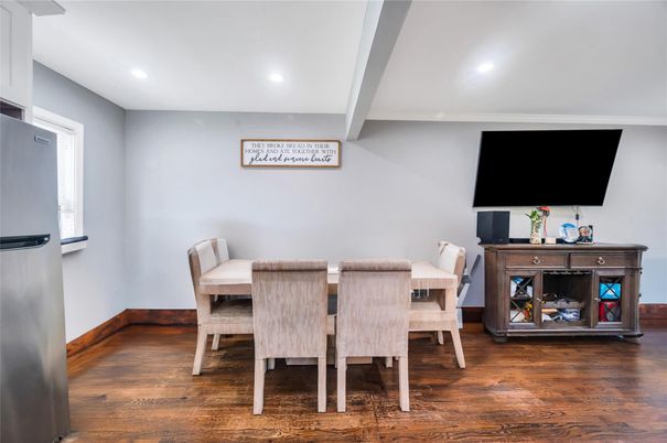 Dining room, Interior, Recessed Lighting, Wood Texture Flooring