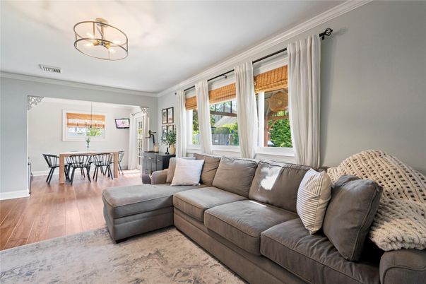 Dining room, Interior, Living room, Pendant Lights, Wood Texture Flooring