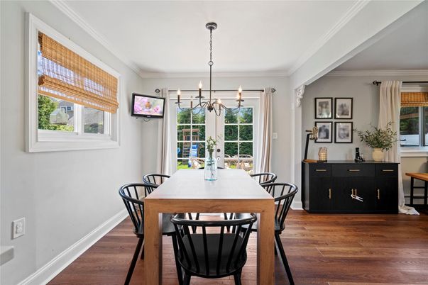 Dining room, Interior, Pendant Lights, Wood Texture Flooring