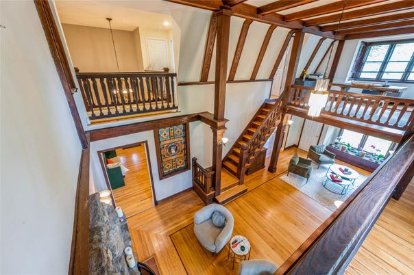 Dining room, Interior, Pendant Lights, Wooden Beams, Wood Texture Flooring