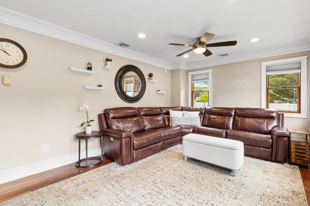 Interior, Living room, Recessed Lighting, Wood Texture Flooring