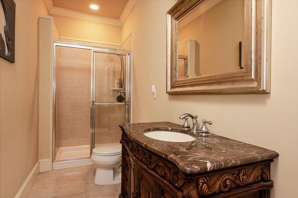 Bathroom, Glass Shower, Interior, Recessed Lighting