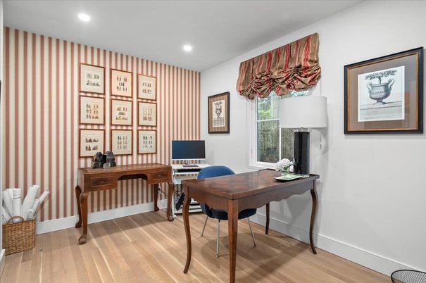 Home Office, Interior, Recessed Lighting, Wood Texture Flooring