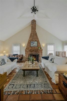Fireplace, Interior, Living room, Stone Walls, Wood Texture Flooring