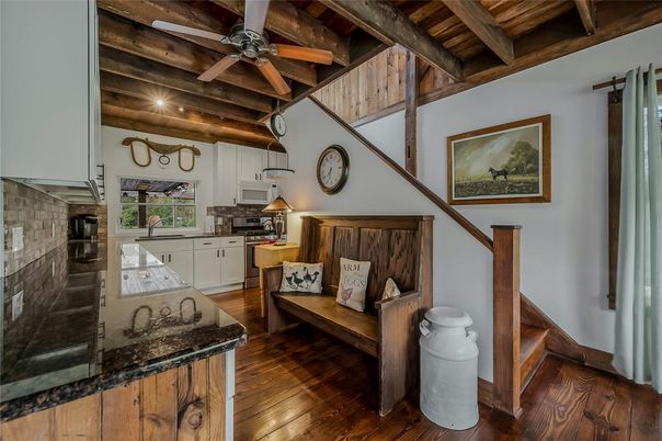 Interior, Kitchen, Pendant Lights, Recessed Lighting, Wooden Beams, Wooden Ceilings, Wood Texture Flooring
